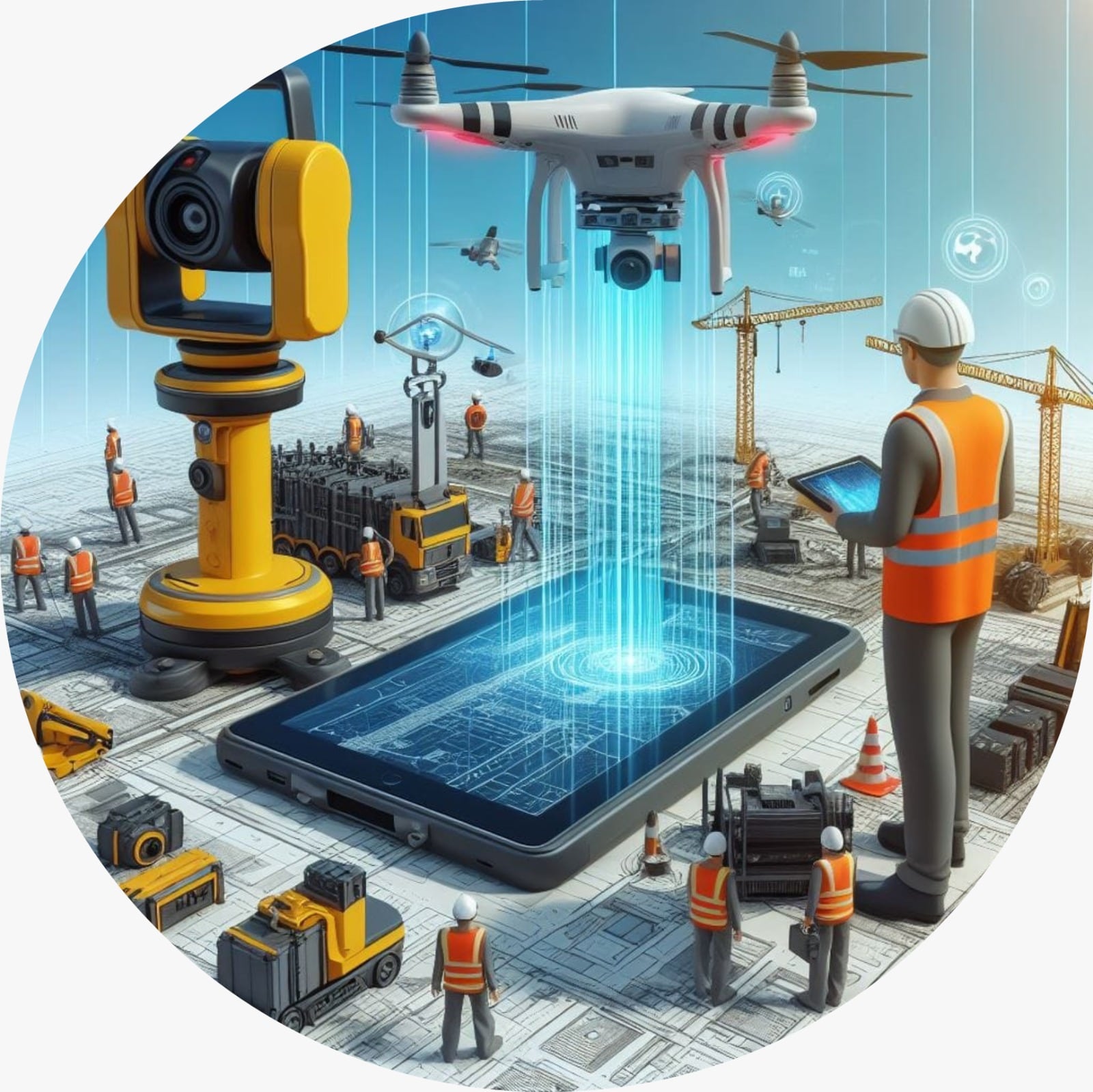 و المسح الذكي باستخدام التقنيات الذكية مثل المسح البانورامي (Mobile Mapping ) ومسح شبكات البنية التحتية باستخدام أجهزة (GPR)